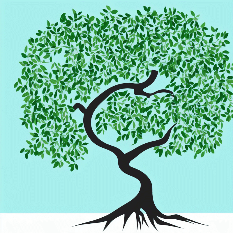 A symbolic representation of a flourishing tree with strong roots, trunk, and lush green foliage.